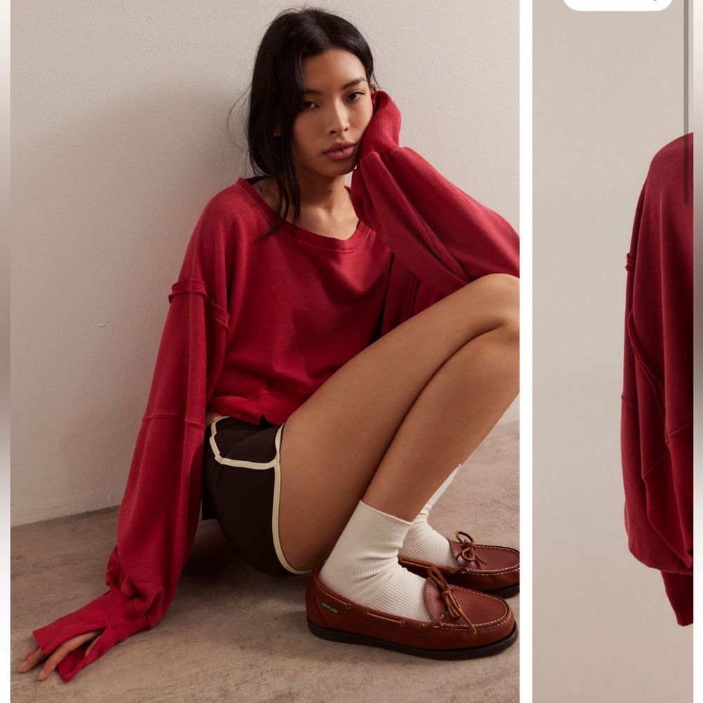 We The Free Carmen Cropped Red Convertible Sweatshirt